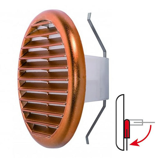 Griglia di ventilazione tonda mm 145 ramata con molle e rete aerazione foro da mm 80 a 125