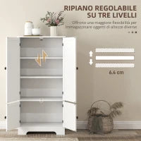 Mobile Credenza da Cucina a 4 Ante con 2 Armadietti e Ripiano Regolabile, 58.2x30x123 cm, Bianco