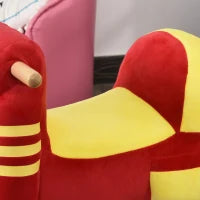 Cavallo a Dondolo per Bambini 18-36 Mesi a Forma di Moto, Cavallo per Bambini Cavalcabile in Legno e Peluche, Suoni Realistici, Max. 40kg, Rosso e Giallo