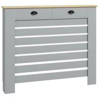 Copritermosifone in MDF a Doghe, Copricalorifero a Griglia con 2 Cassetti, 111x19x95.5 cm, Grigio
