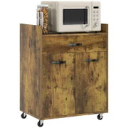 Carrello da Cucina con Cassetto, Armadietto e 4 Ruote in Legno, 60x40x77cm, Marrone Rustico