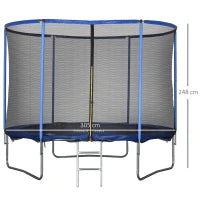 Trampolino Elastico da Esterno, Tappeto Elastico per Bambini e Adulti da Giardino con Rete di Sicurezza e Bordo Imbottito, Giochi da Giardino e Casa, Ø305x248cm, Blu e Nero