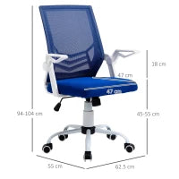 Sedia da Ufficio Ergonomica con Supporto Lombare, Braccioli Pieghevoli, Sedia da Scrivania Girevole in Rete Traspirante con Schienale Reclinabile e Altezza Regolabile, Capacità 120kg, Blu