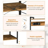 Scaffale Cucina Multipresa per Microonde con Ripiani e Cestino a Rete, 90x42x130cm, Marrone