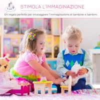 Specchiera Giocattolo Toeletta con Cassetto e Sgabello in Legno, Giochi per Bambine 3-6 Anni Rosa e Bianco