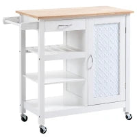 Carrello da Cucina con 1 Cassetto, 1 Armadietto e 1 Ripiano a 3 Livelli, 92x40x84cm, Bianco