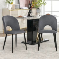 Set di 2 Sedie Moderne in Velluto con Diamantato Schienale e Struttura in Metallo, Gambe Regolabili, 47x44x84 cm, Grigio