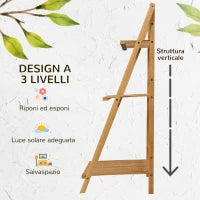 Fioriera da Esterno a 3 Livelli in Bambù con Design Rialzato e Pieghevole, 100x39x97 cm, color Legno