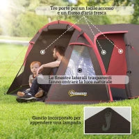 Tenda da Campeggio da 2-4 Persone con Stanze Separate, Impermeabile con Doppie Porte, Grigio