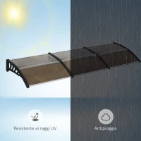 Pensilina da Esterno per Finestre e Porte, in Policarbonato e Alluminio, 303x100x26cm - Marrone