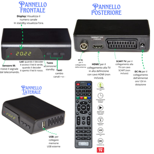 Digiquest decoder xsd 2.1 dvb-t2 hevc main 10 con telecomando nero full hd