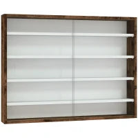 Bacheca Portaoggetti a 4 Ripiani Regolabili, Vetrina a Muro in Vetro e Legno, 80x9.5x60 cm, Marrone