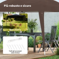 Gazebo Pieghevole da Giardino 2.4x2.4m con Struttura in Acciaio e Corde Antivento, Caffè