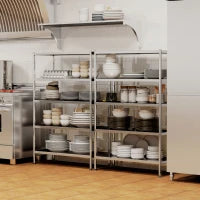 Scaffale da Cucina a 5 Livelli Regolabili su 13 Altezze Diverse, in Acciaio Inox, 91x40x139 cm, Argento