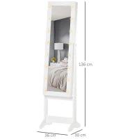 Armadietto Portagioie con Specchio Regolabile e Luci LED Bianco Caldo, 36x30x136 cm