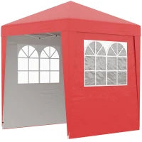 Gazebo da Giardino Pop-up Pieghevole Regolabile in Altezza Protezione UV 30+, 3 Pareti Laterali, Rosso