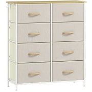 Cassettiera 8 Cassetti Pieghevoli con 4 Tasche e 2 Ganci, in Legno, Acciaio e Tessuto, 86x30x94.5 cm