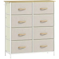 Cassettiera 8 Cassetti Pieghevoli con 4 Tasche e 2 Ganci, in Legno, Acciaio e Tessuto, 86x30x94.5 cm