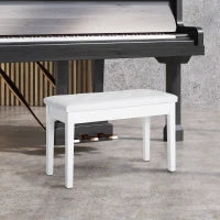 Sgabello Pianoforte Professionale con Vano Portaoggetti Ecopelle, Legno 76 × 36 × 50cm Bianco
