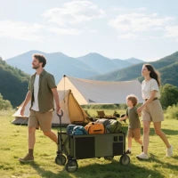 Carrello da Giardino 125L Pieghevole con Maniglia e 5 Sacche, 108x55x93 cm, Verde