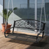 Dondolo 2 Persone Design Classico Catene Incluse da Giardino Acciaio 132 x 63 x 58 cm Nero