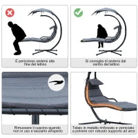 Poltrona Sospesa da Giardino con Tettuccio Orientabile a Protezione UV, Sedia a Dondolo Sospesa Imbottito per Esterno, Grigio Scuro 190x115x190 cm
