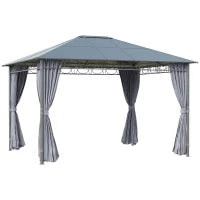 Gazebo da Giardino 3.6x3m con Tetto in Policarbonato Anti UV e Tende, Grigio