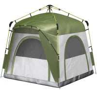 Tenda da Campeggio 2 Posti Pop Up con Porta a Cerniera e 3 Finestre, 240x240x199 cm, Verde
