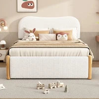 Letto imbottito 140x200 cm con letto estraibile, senza materasso, Bianco