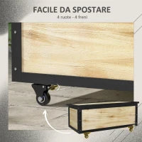 Panca Contenitore da 121L con 4 Rotelle e Maniglie in Legno e Acciaio, 100x50x43cm, Colore Legno