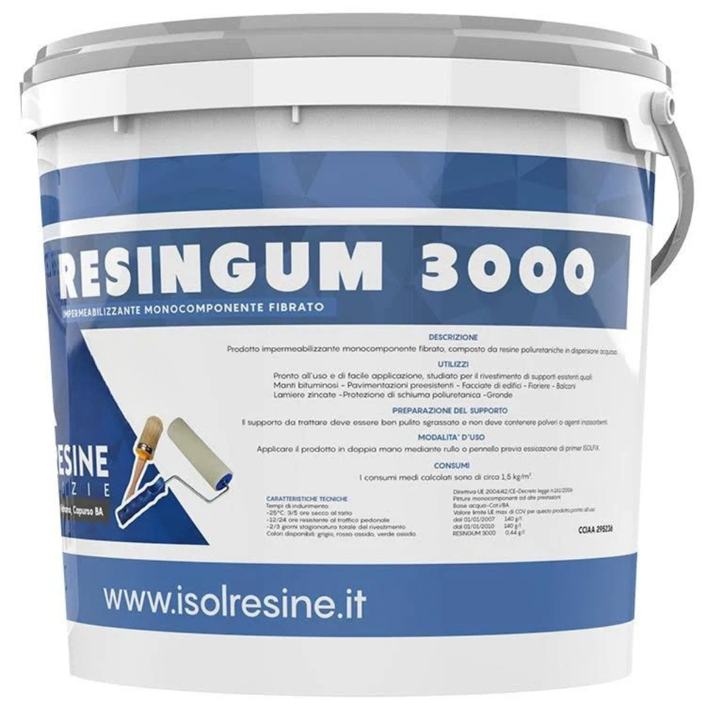 Resingum 3000 grigia impermeabilizzante fibrato monocomponente *** formato 15 kg, confezione 1