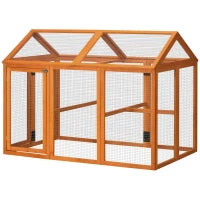 Gabbia per Galline in Legno con Porte Multiple e Rete in Metallo, 140x88.5x106cm, Arancione
