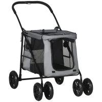 Carrello per Cani con Cuscino, 3 Tasche Laterali, Pieghevole, Carrello per Cani, 102 cm x 62 cm x 105 cm, Grigio