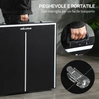 Tavolo Ping Pong Pieghevole con Maniglia da Trasporto, in Alluminio e Legno, 152x76x72 cm, Nero