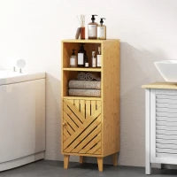 Armadio da Bagno Stretto Mobiletto da Bagno con 2 Ripiani Aperti Porta e Gambe in Bambù 32x30x90 cm Naturale