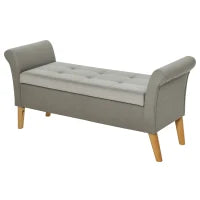 Panca Fondoletto con Vano Contenitore in Stile Vintage, Pouf imbottito, Panca per Ingresso e Camera con Braccioli, Grigio