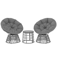 Set da Giardino da 3 Pezzi con 2 Poltrone Girevoli e 1 Tavolino Basso Rotondo, in Poliestere e Rattan PE, Grigio