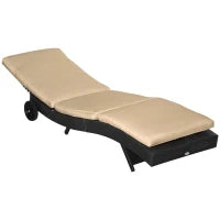 Sdraio da Giardino in Rattan PE con Schienale Regolabile e Cuscino, 207x70x70cm, Nero