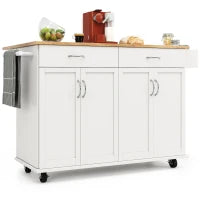 Isola cucina moderna con piano di lavoro pieghevole, spazio di conservazione multifunzionale e ruote,106×50×90,5 cm, Bianco