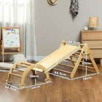 Struttura per Arrampicata per Bambini 5 in 1 in Legno, Pieghevole, con Rampa e Arco, 178x64,5x63 cm Legno Naturale