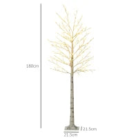 Albero Luminoso di Betulla con 180 Luci LED Alto 180 cm e 3 Livelli di Luminosità per Interni ed Esterni, Bianco