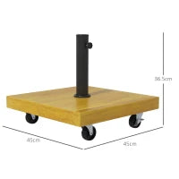 Base per Ombrellone da 25kg in Metallo e Cemento con Ruote ed Effetto Legno, 45x45x36.5cm, Giallo