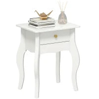 Tavolino da Salotto con Cassetto in Stile Francese con Gambe Curve, 45x35x55 cm, Bianco
