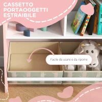 Scaffale Portagiochi per Bambini con Ripiani e Cassetti Rimovibili, Rosa