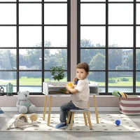 Set Tavolino per Bambini con Sgabello, Banchetto con Piano Reversibile e Rotolo di Carta, Bianco