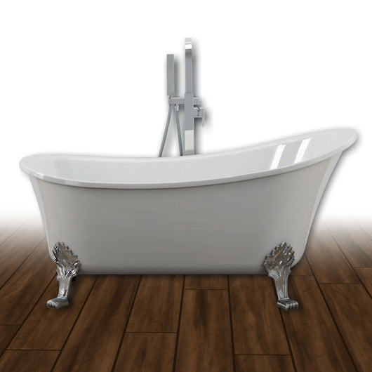 Vasca da bagno free standing ovale con piedini bianco lucido 160 x 75 x 84cm