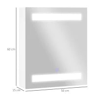 Armadietto Pensile da Bagno con 1 Anta, Specchio e Luci a LED | 2 Ripiani Interni | MDF Bianco (60 x 50 x 15cm)