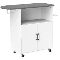 Mobile Asse da Stiro con Armadietto a 2 Ante e Spazio Aperto, 125x43.5x102.5 cm, Bianco