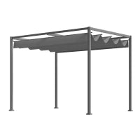 Gazebo Pergola da Giardino 3x2m con Telo Scorrevole in Metallo e Poliestere, Grigio e Nero