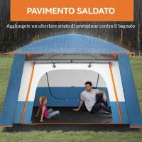 Tenda da Campeggio per 4-6 Persone con 2 Stanze e Veranda, Impermeabile e UPF 30+, Borsa di Trasporto, Blu